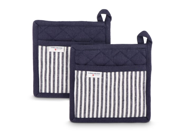 Duo de gants de cuisine publicitaire Victory Bleu foncé / blanc